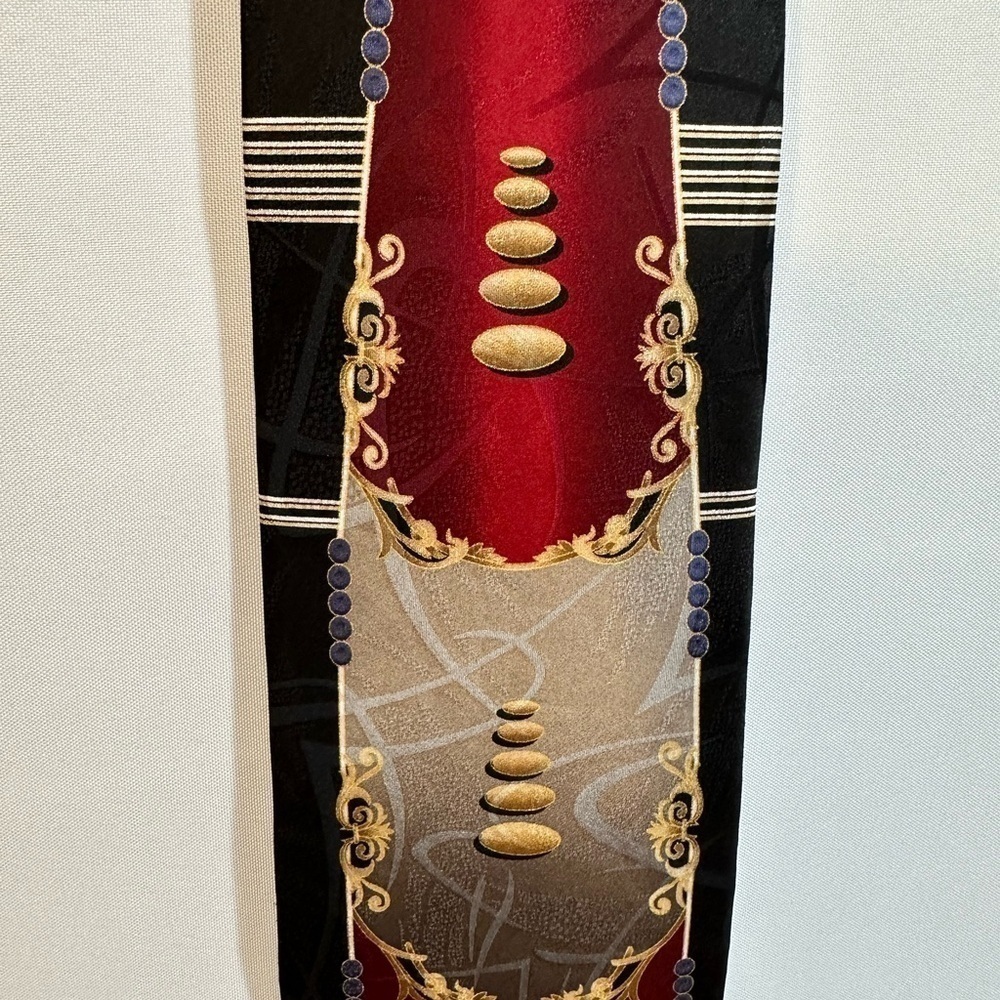 Nicola Paone Mens Necktie 100% Silk Gold Sliver Red Diamond Geometric Neck Tie